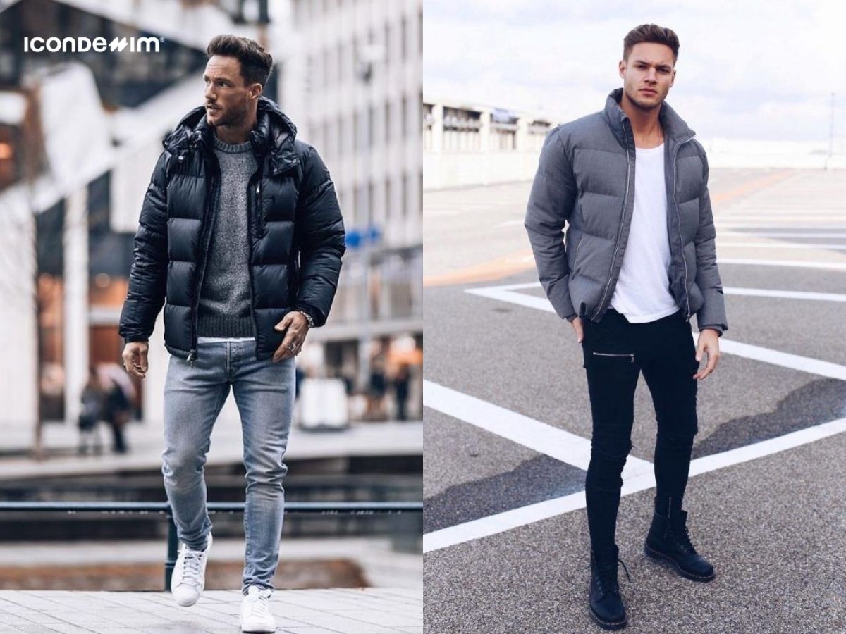 Diện áo khoác phao với quần jeans mang phong cách cá tính