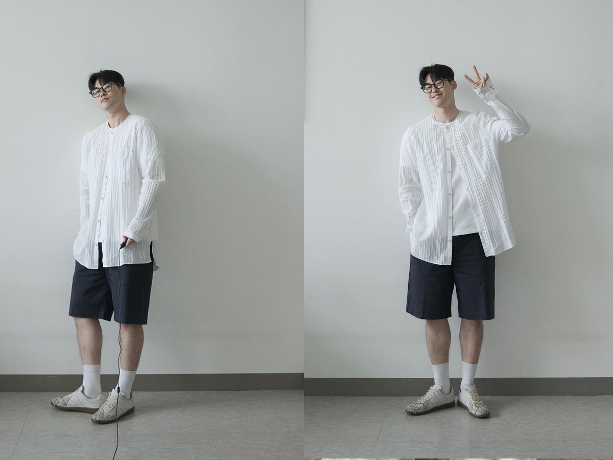 Áo sơ mi khoác ngoài và quần jeans đen
