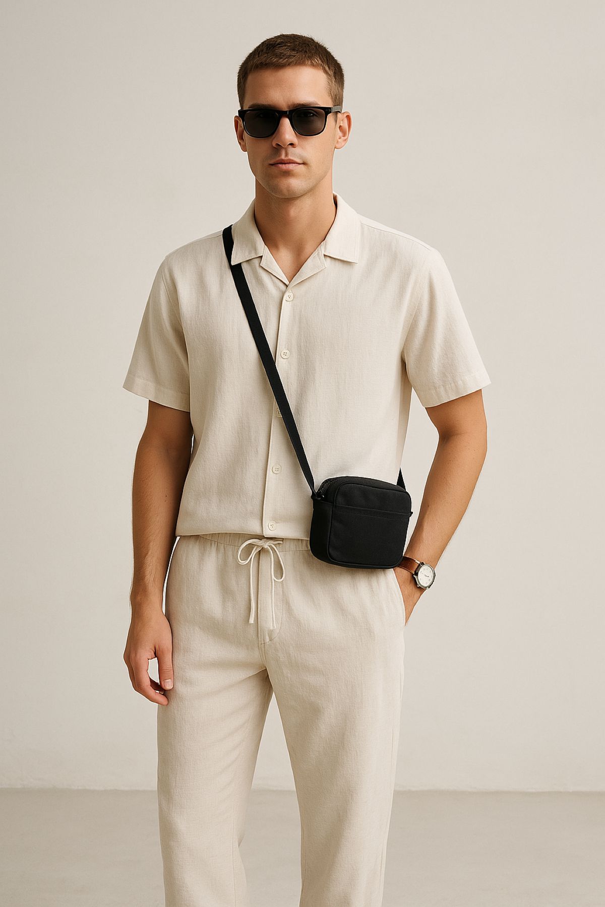 Áo sơ mi linen phối quần đũi linen ống suông