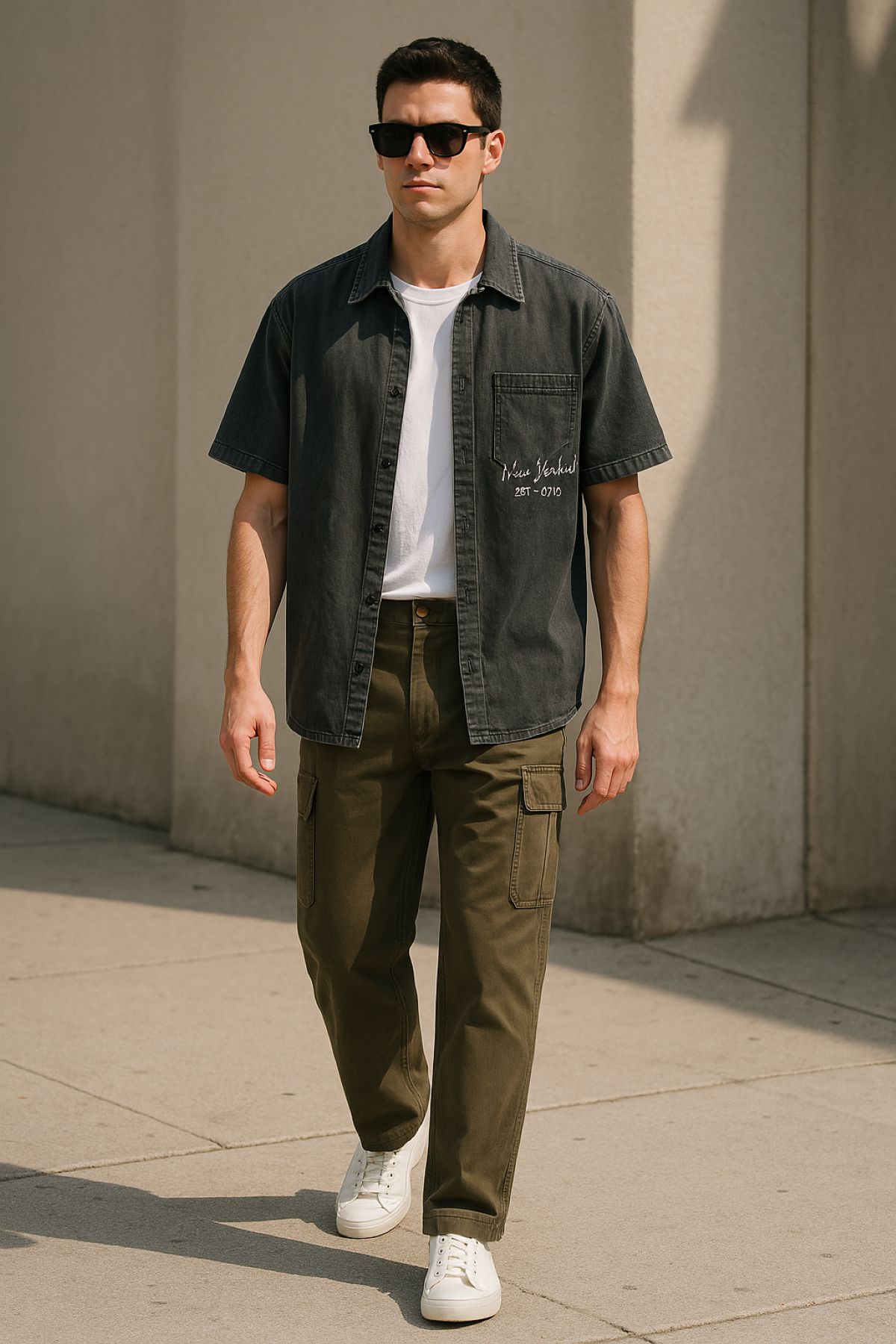 Quần nam túi hộp phối cùng áo khoác denim