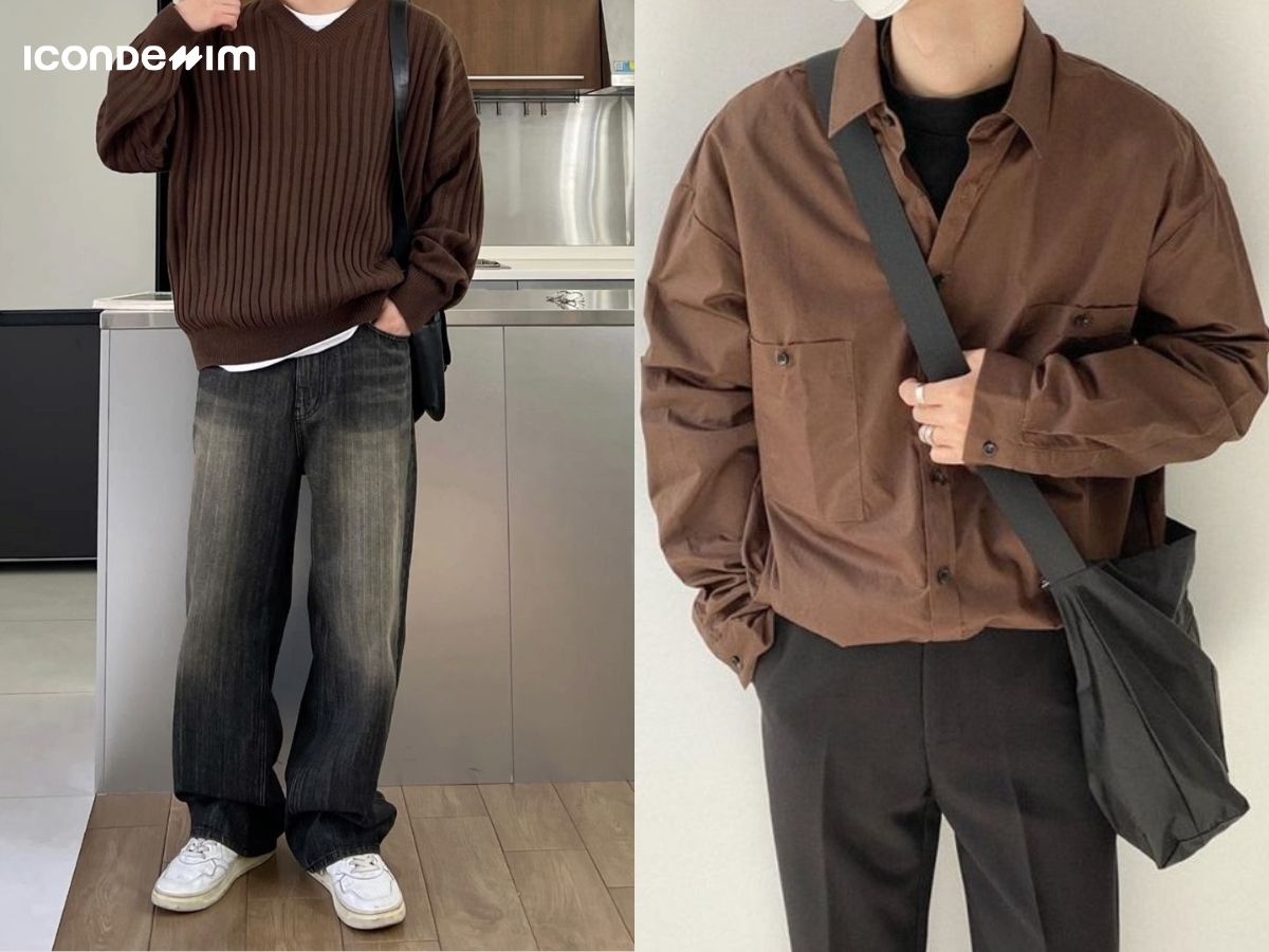 Cách phối quần xám với áo nâu mang đến vẻ ngoài thanh lịch, sang trọng