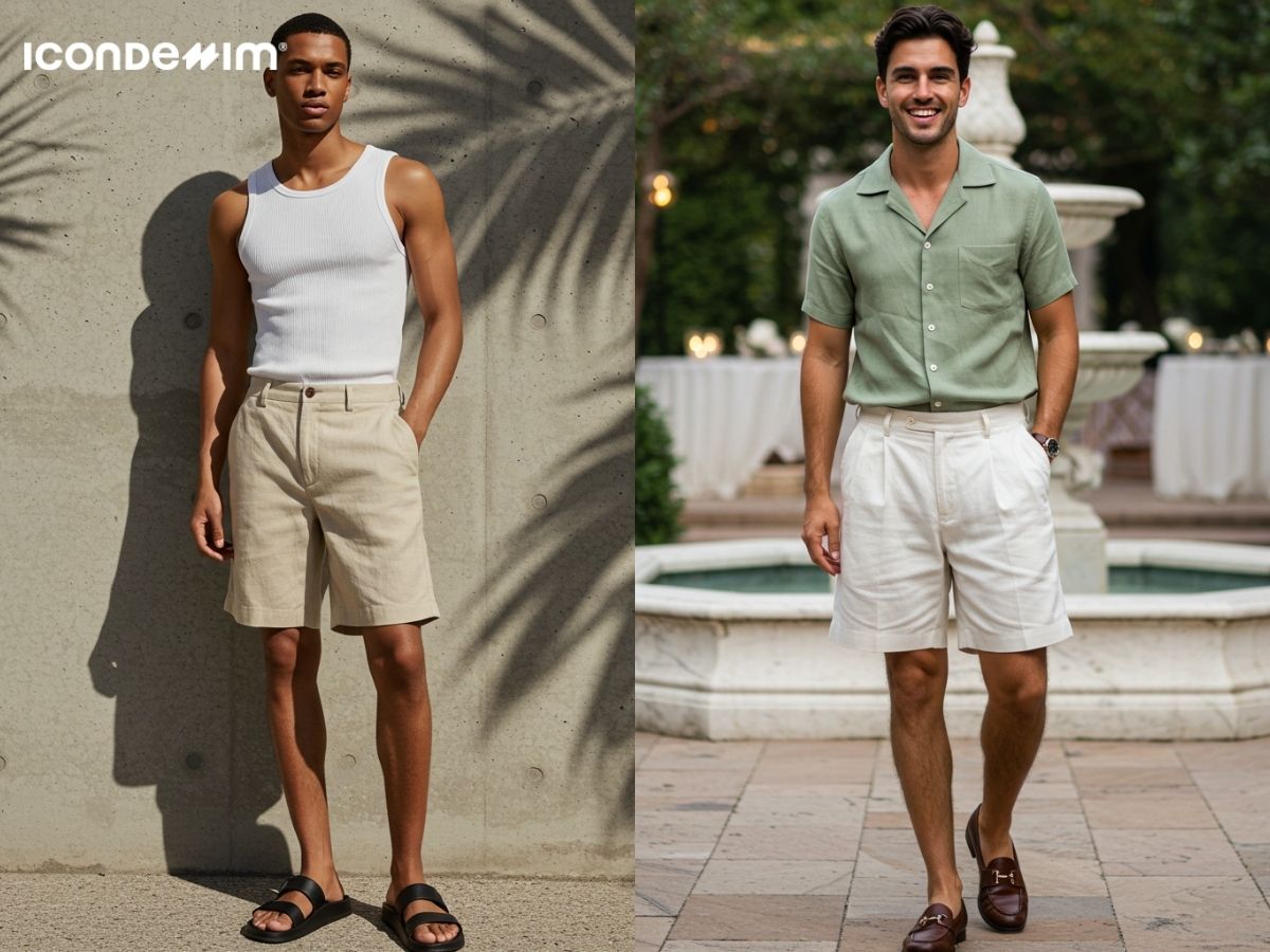 Phối quần short ống rộng nam