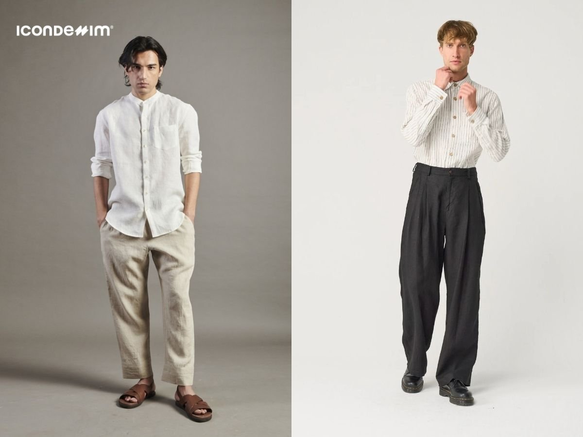 Quần dài linen ống suông và áo sơ mi