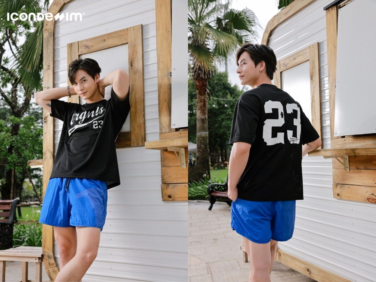 Phối quần short thể thao với áo thun hoạ tiết cực trẻ trung, khỏe khoắn
